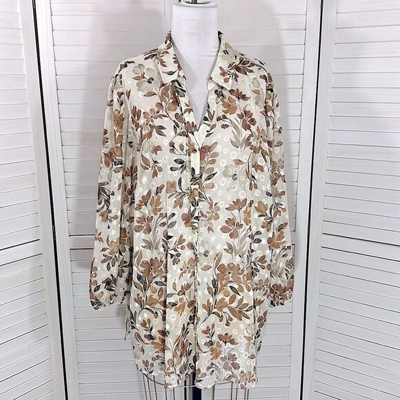 Susan Graver Tunic Shirt Size 4X Sheer Floral NWOT - Picture 3 of 13